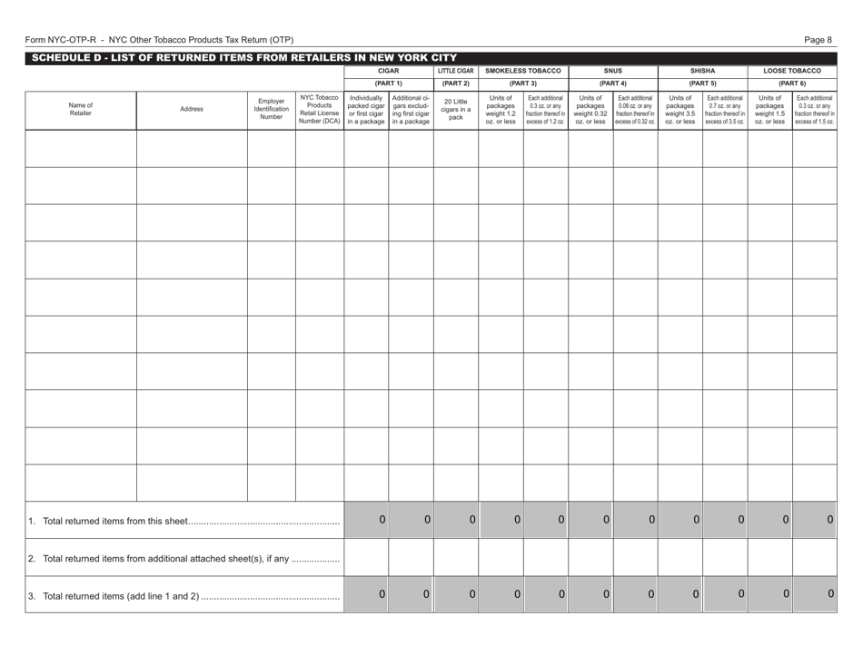Form OTP-R Nyc Other Tobacco Products Tax Return (Otp) - New York City, Page 8