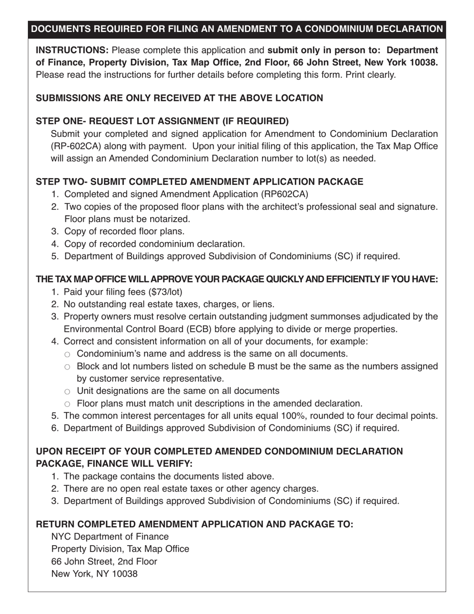 Form RP-602CA Application for Filing an Amendment to a Condominium Declaration - New York City, Page 2