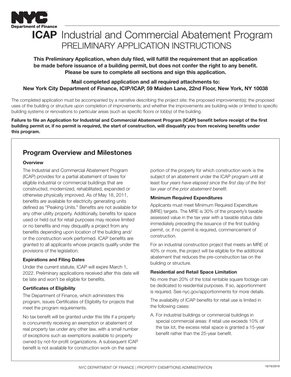 Industrial and Commercial Abatement Preliminary Application - New York City, Page 1