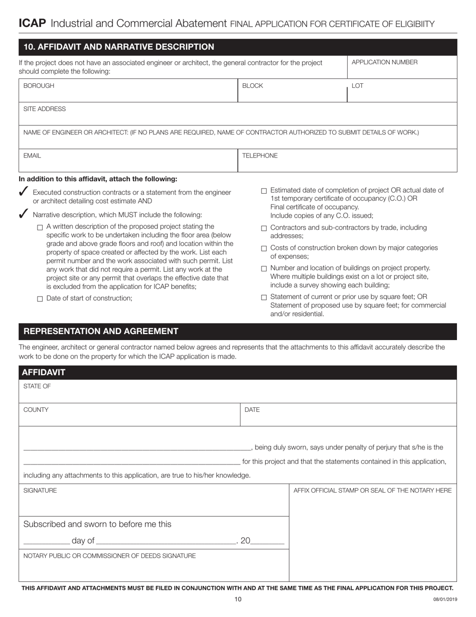 Industrial and Commercial Abatement Final Application for Certificate of Eligibility - New York City, Page 10