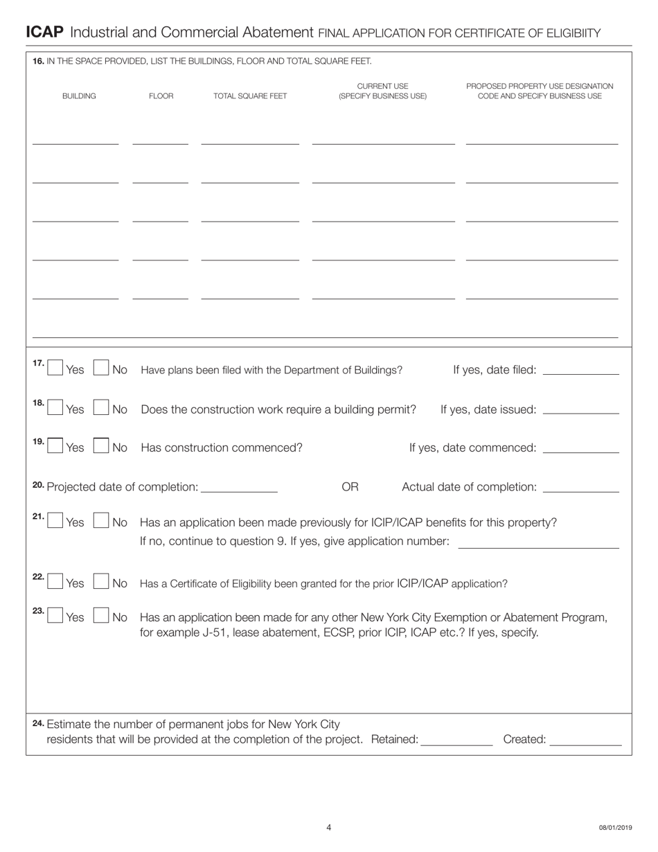 Industrial and Commercial Abatement Final Application for Certificate of Eligibility - New York City, Page 4