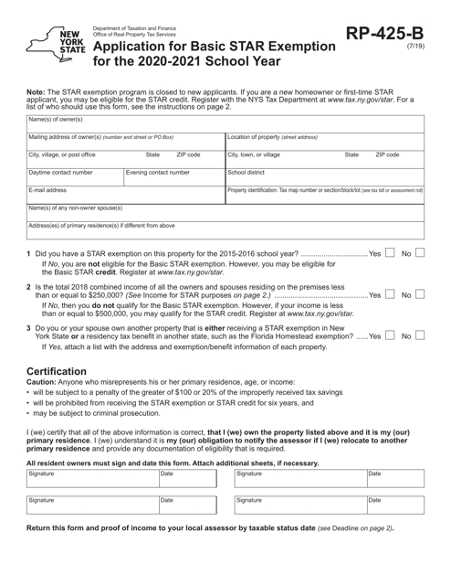 Form RP-425-B 2021 Printable Pdf