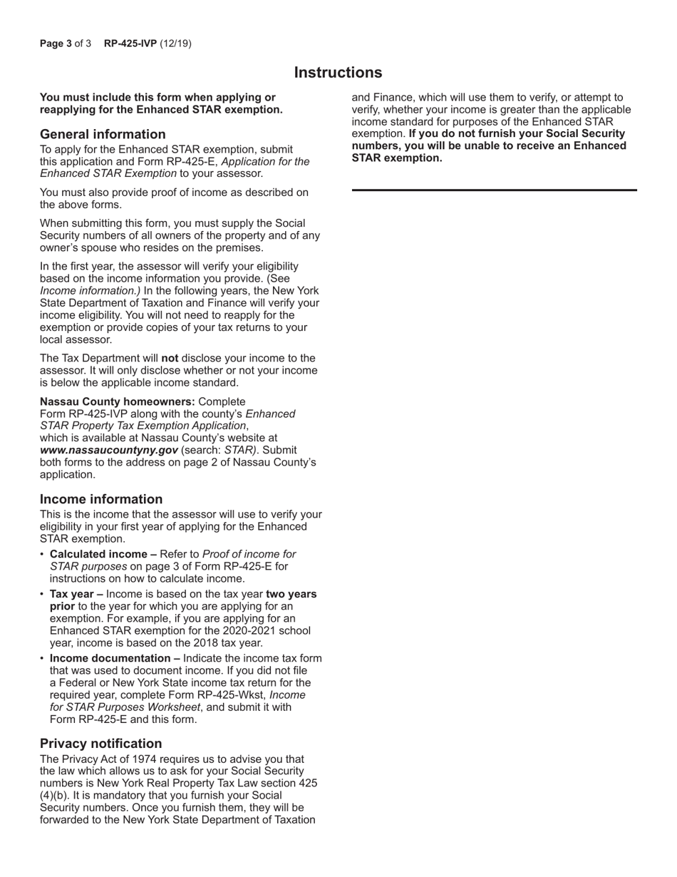 Form RP-425-IVP Supplement to Form Rp-425-e - New York, Page 3