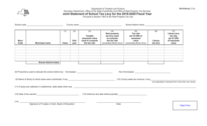 Form RP-6704-A2 Joint Statement of School Tax Levy - New York
