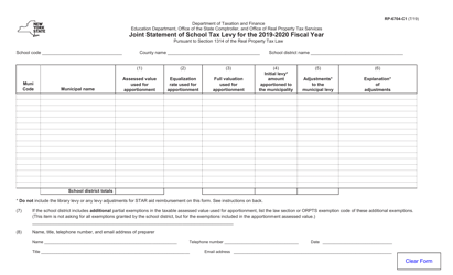Form RP-6704-C1 Joint Statement of School Tax Levy - New York