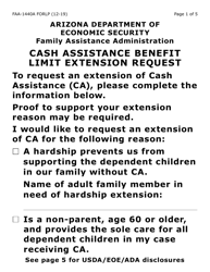 Form FAA-1440A-LP Cash Assistance Benefit Limit Extension Request (Large Print) - Arizona