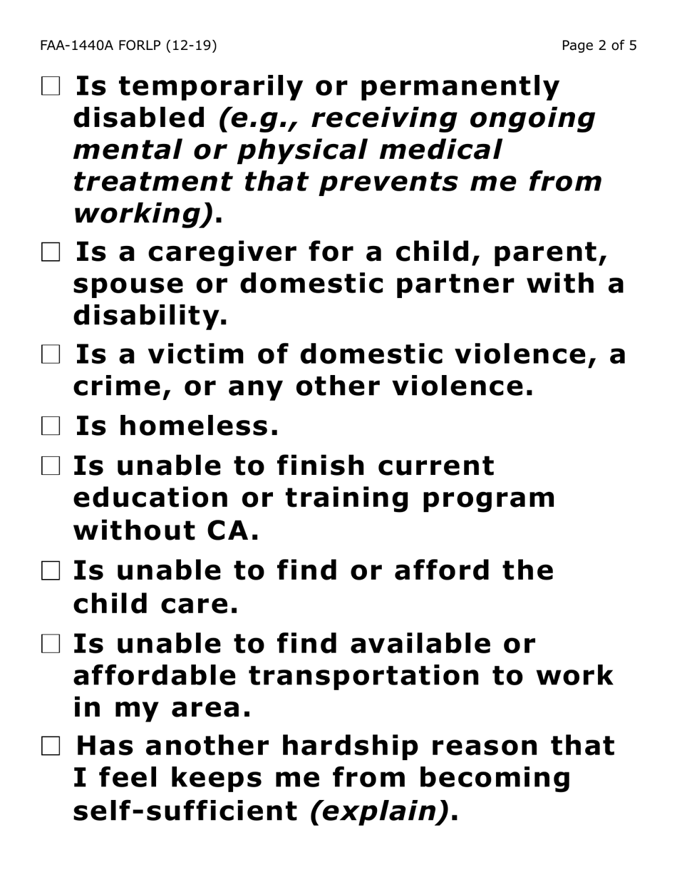 Form FAA-1440A-LP Cash Assistance Benefit Limit Extension Request (Large Print) - Arizona, Page 2