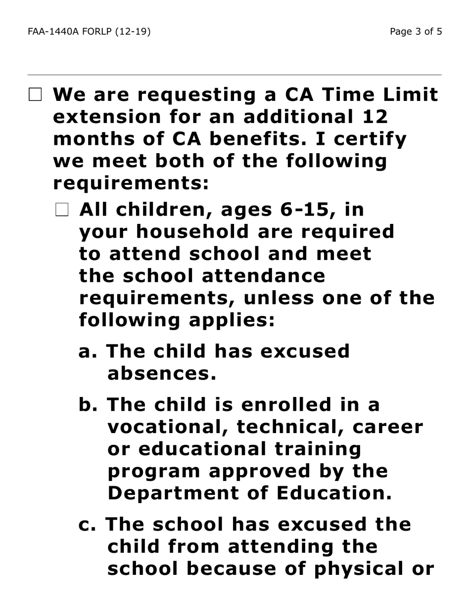 Form FAA-1440A-LP Cash Assistance Benefit Limit Extension Request (Large Print) - Arizona, Page 3