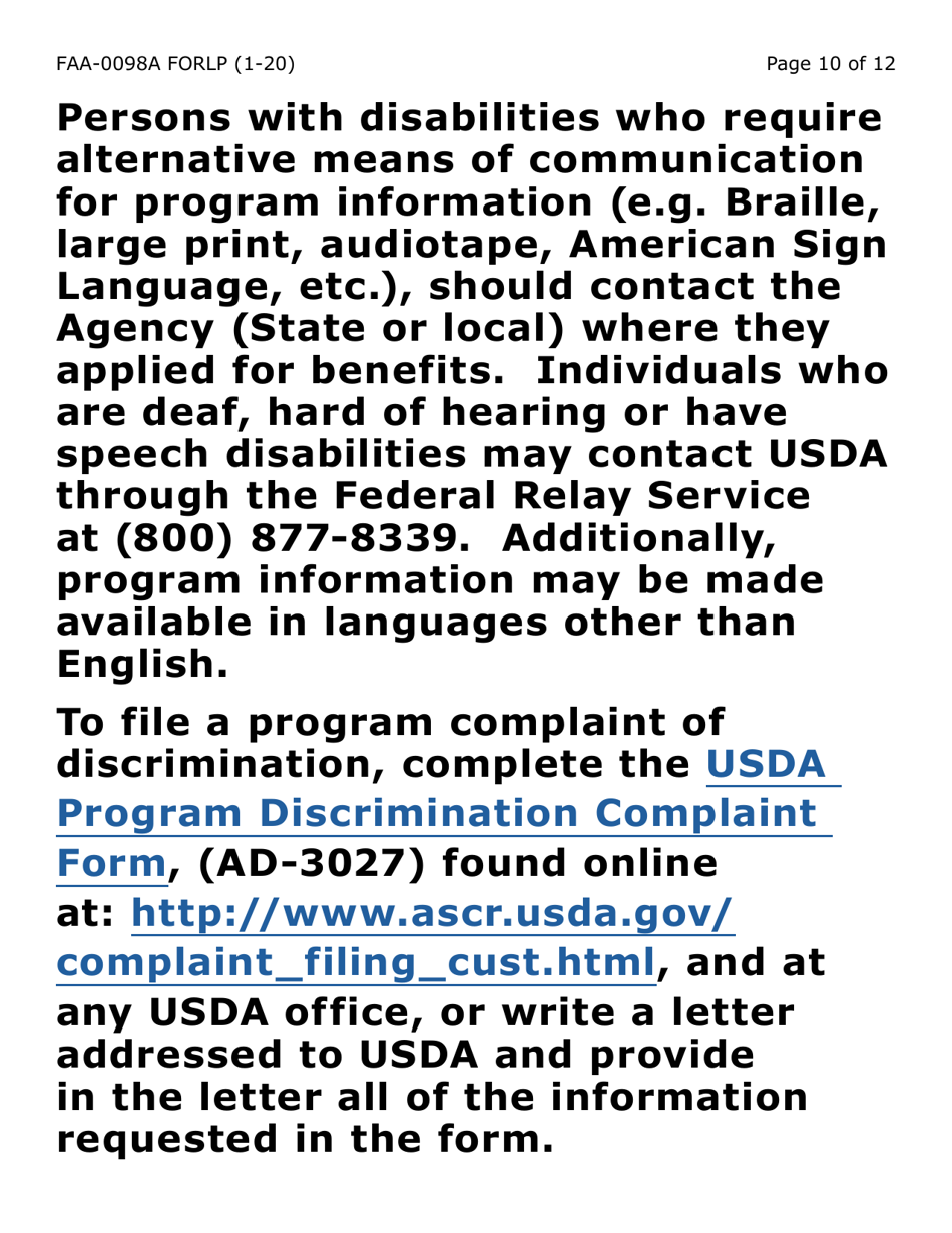 Form FAA-0098A-LP Appeal Request (Large Print) - Arizona, Page 10