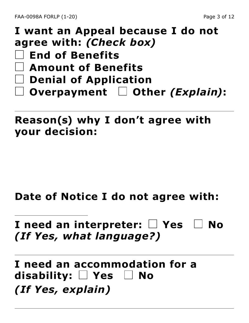 Form FAA-0098A-LP Appeal Request (Large Print) - Arizona, Page 3