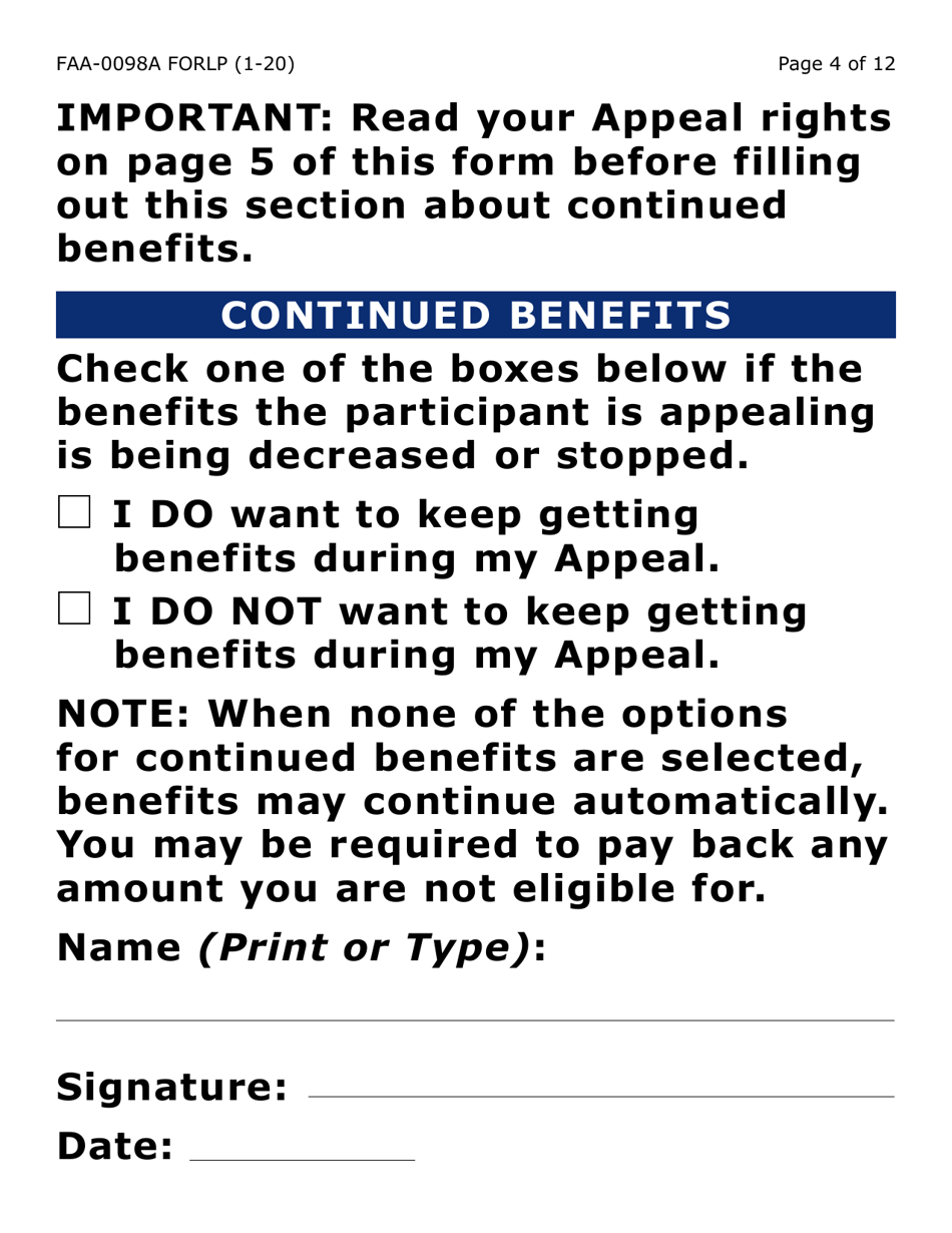 Form FAA-0098A-LP Appeal Request (Large Print) - Arizona, Page 4