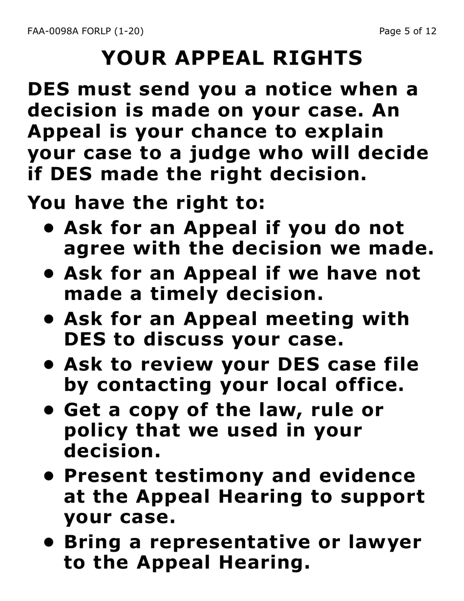 Form FAA-0098A-LP Appeal Request (Large Print) - Arizona, Page 5