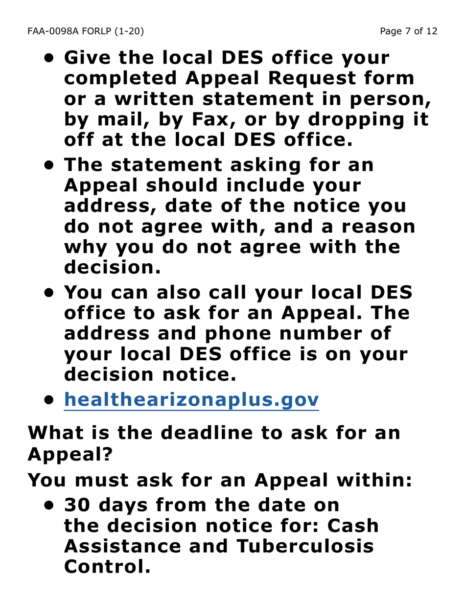 Form FAA-0098A-LP Appeal Request (Large Print) - Arizona, Page 7