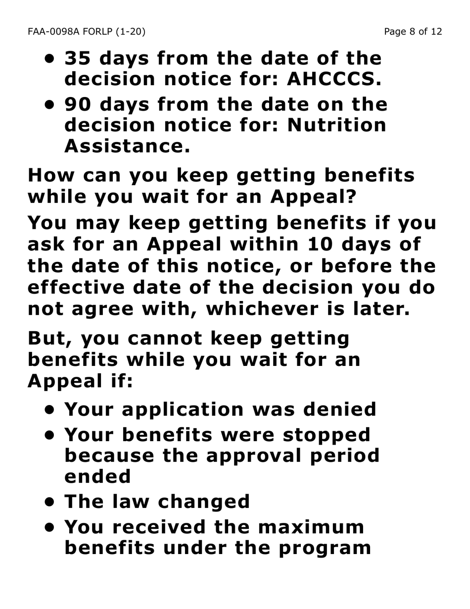 Form FAA-0098A-LP Appeal Request (Large Print) - Arizona, Page 8