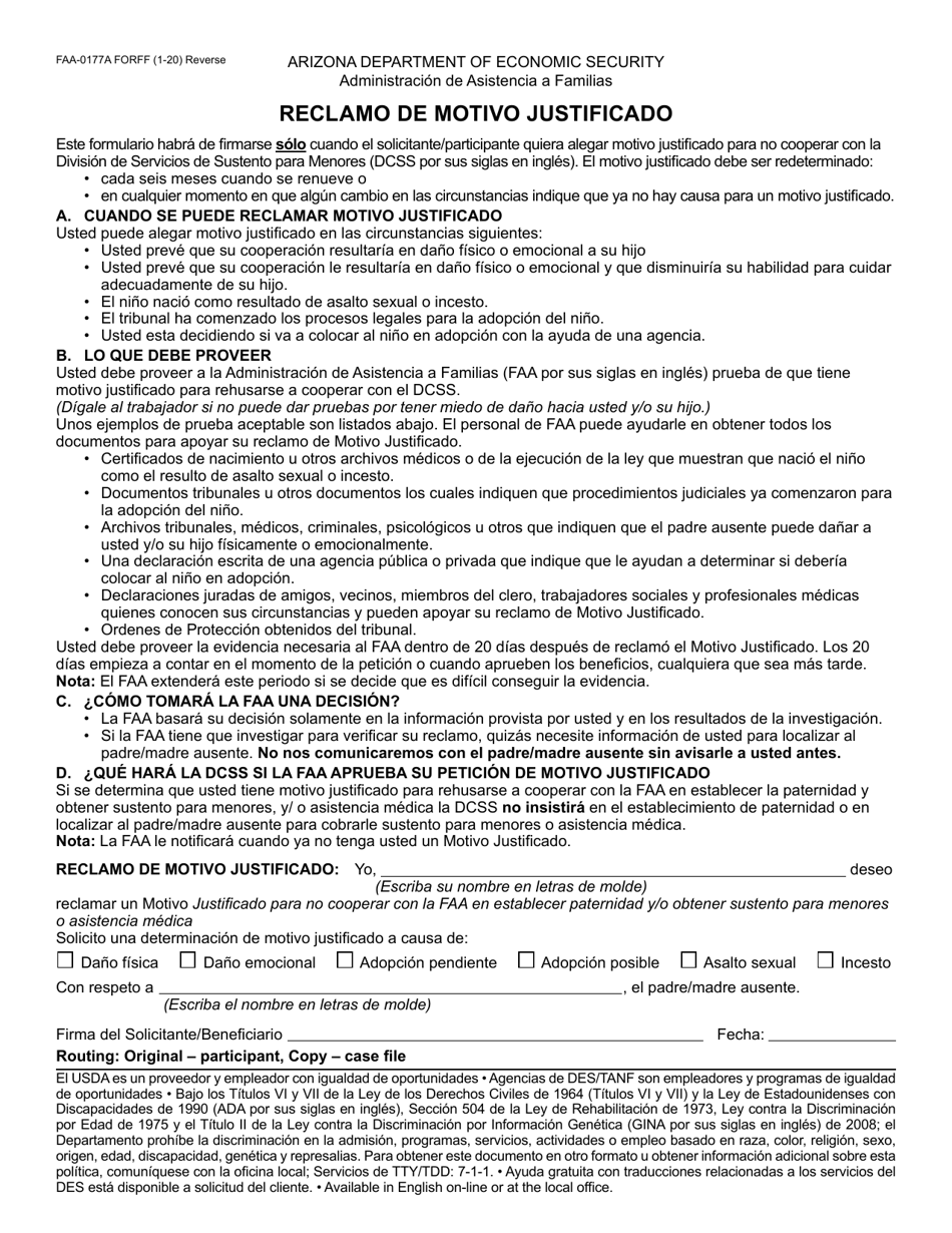 Form FAA-0177A Claim of Good Cause - Arizona (English / Spanish), Page 2