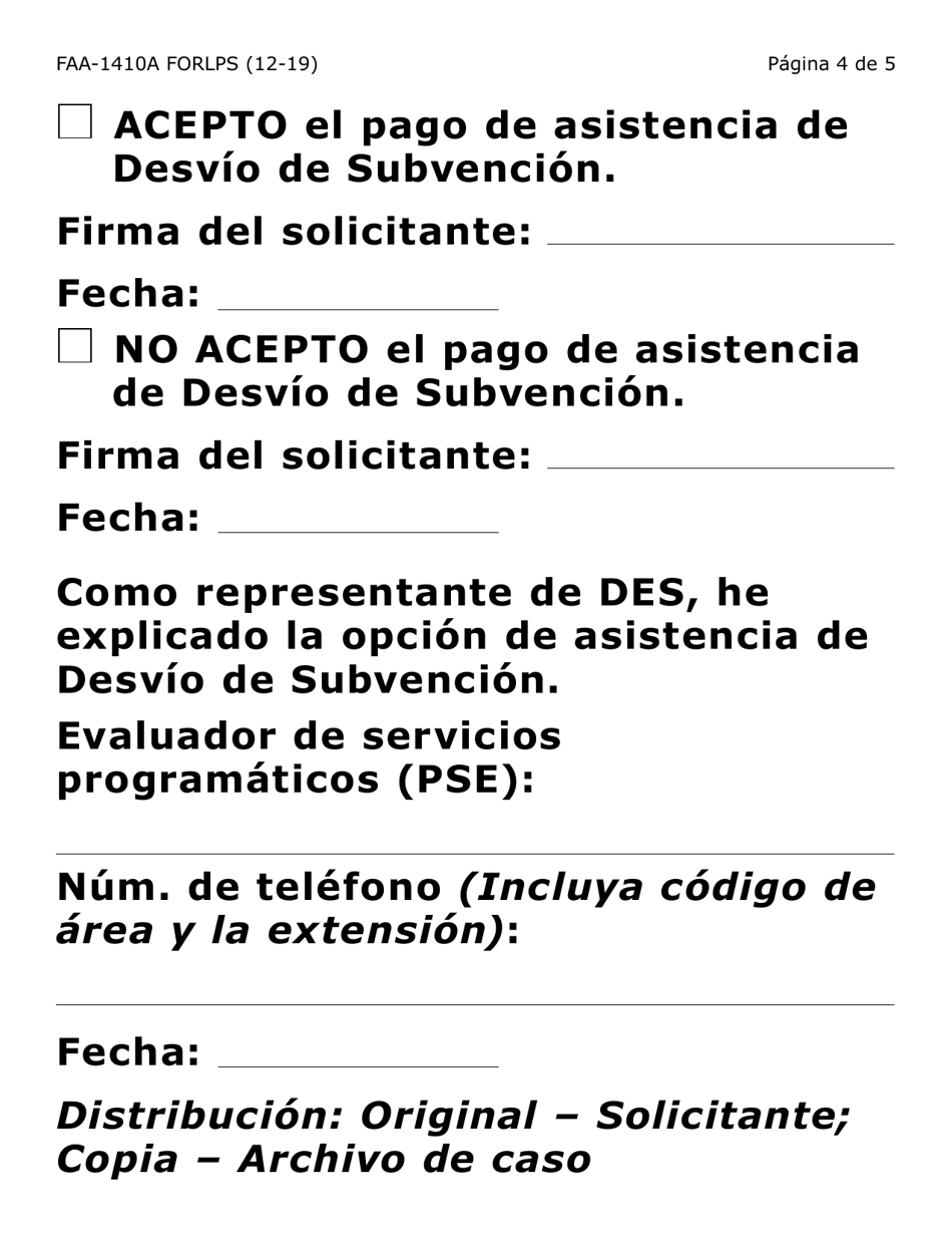 Formulario FAA-1410A-LPS Acuerdo De Solicitante Y Guion De Desvio De Subvencion (Letra Grande) - Arizona (Spanish), Page 4