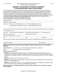 Form AAA-1343A Request for Search of Central Registry for Background Check-Cover Sheet - Arizona