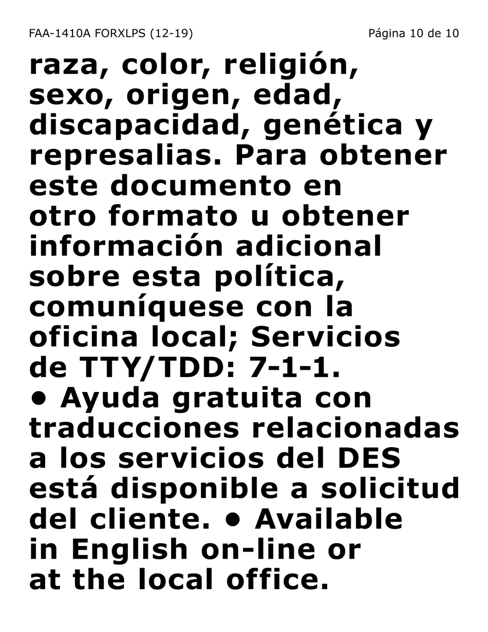 Formulario FAA-1410A-XLPS Acuerdo De Solicitante Y Guion De Desvio De Subvencion (Letra Extra Grande) - Arizona (Spanish), Page 10