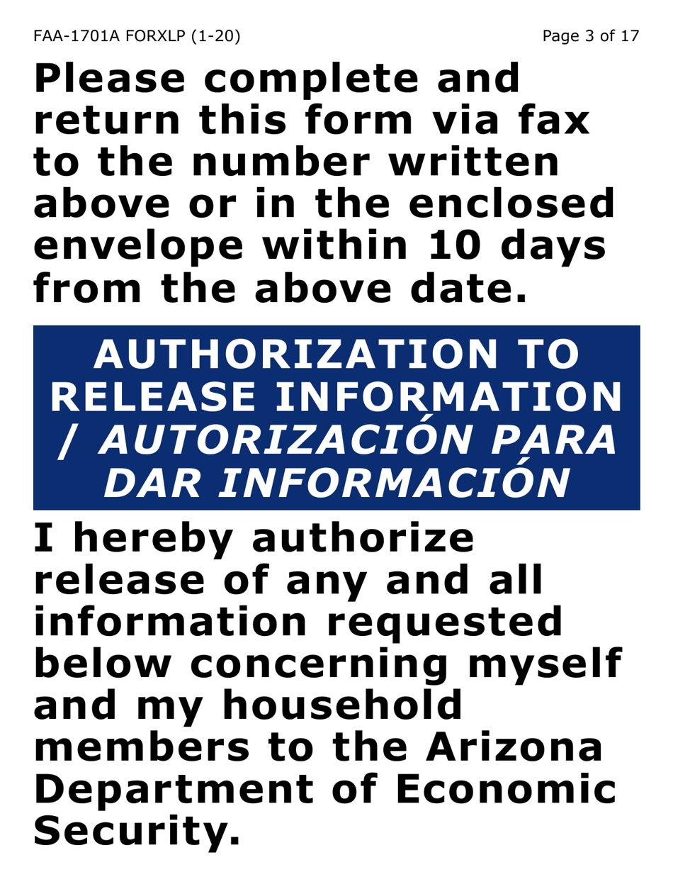Form FAA-1701A-XLP Verification of Terminated Employment (Extra Large Print) - Arizona (English / Spanish), Page 3