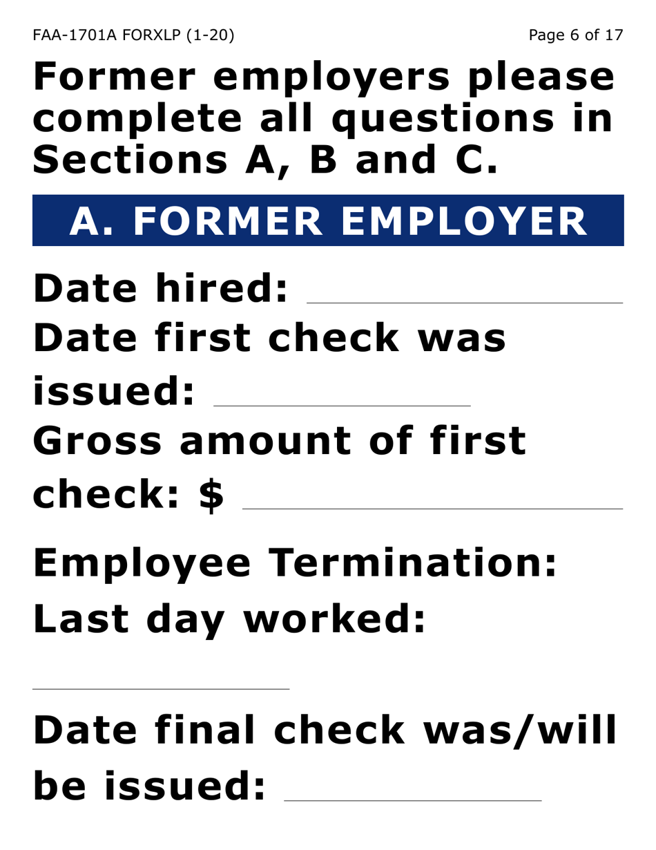 Form FAA-1701A-XLP Verification of Terminated Employment (Extra Large Print) - Arizona (English / Spanish), Page 6
