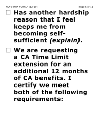 Form FAA-1440A-XLP Cash Assistance Benefit Limit Extension Request (Extra Large Print) - Arizona, Page 5