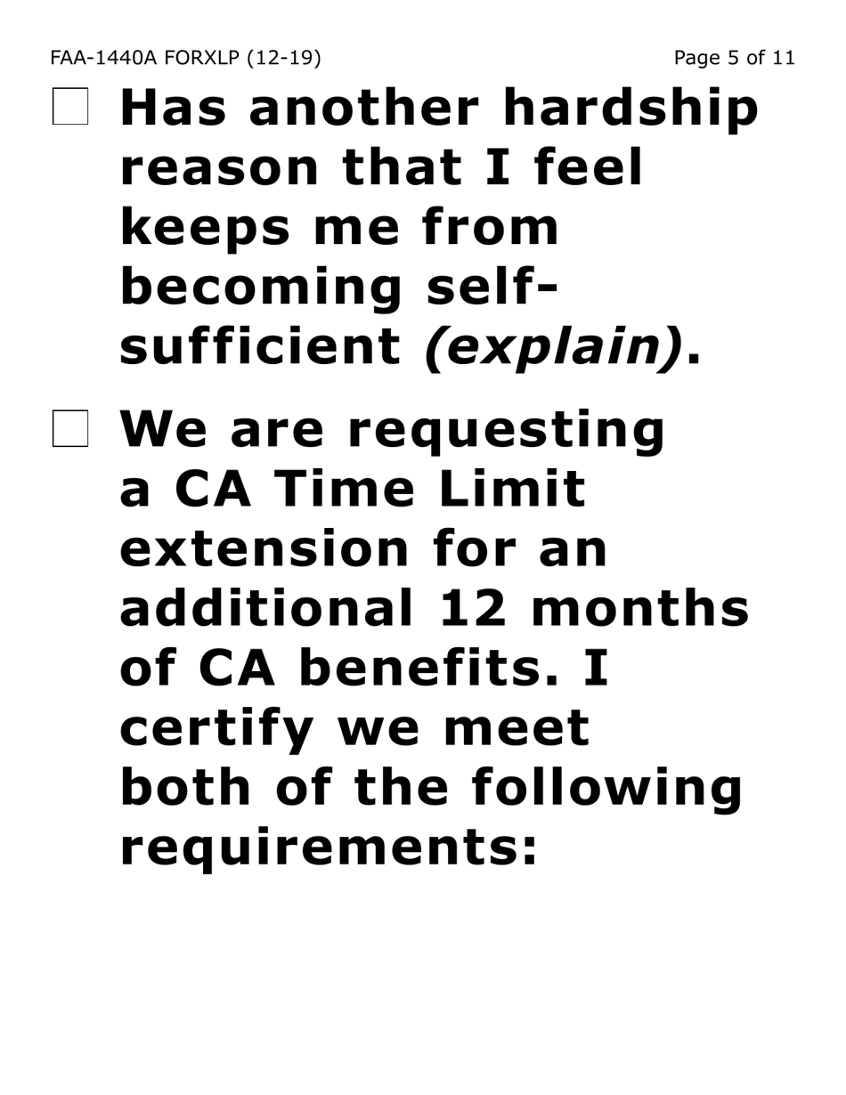 Form FAA-1440A-XLP Cash Assistance Benefit Limit Extension Request (Extra Large Print) - Arizona, Page 5