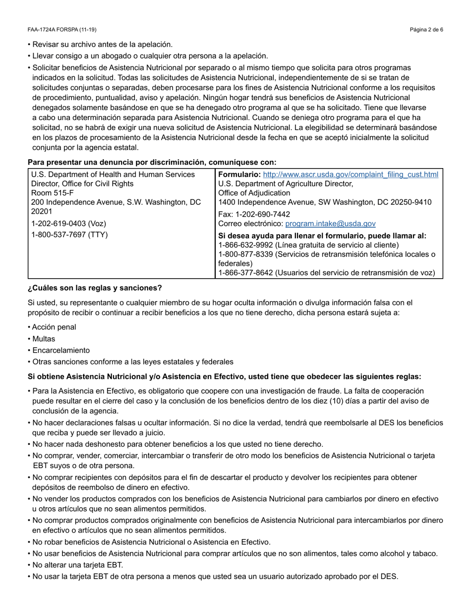 Formulario FAA-1724A-S Paginas De Firma De La Solicitud - Arizona (Spanish), Page 2