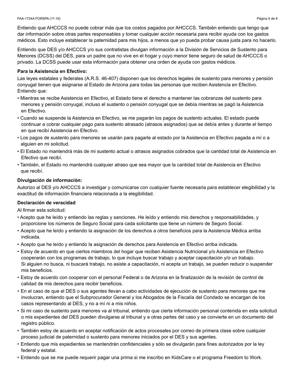 Formulario FAA-1724A-S Paginas De Firma De La Solicitud - Arizona (Spanish), Page 5