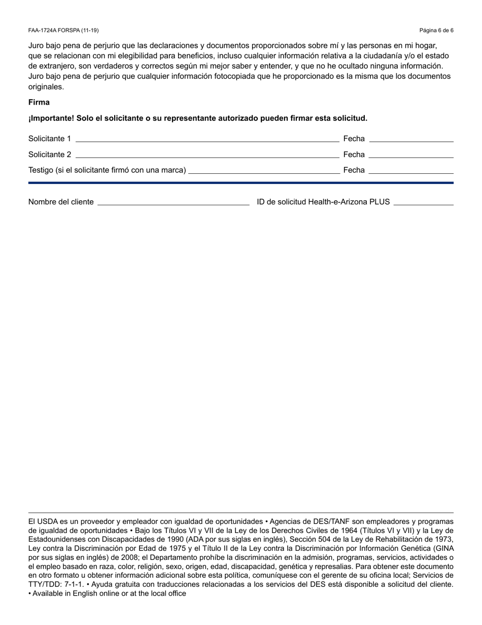 Formulario FAA-1724A-S Paginas De Firma De La Solicitud - Arizona (Spanish), Page 6