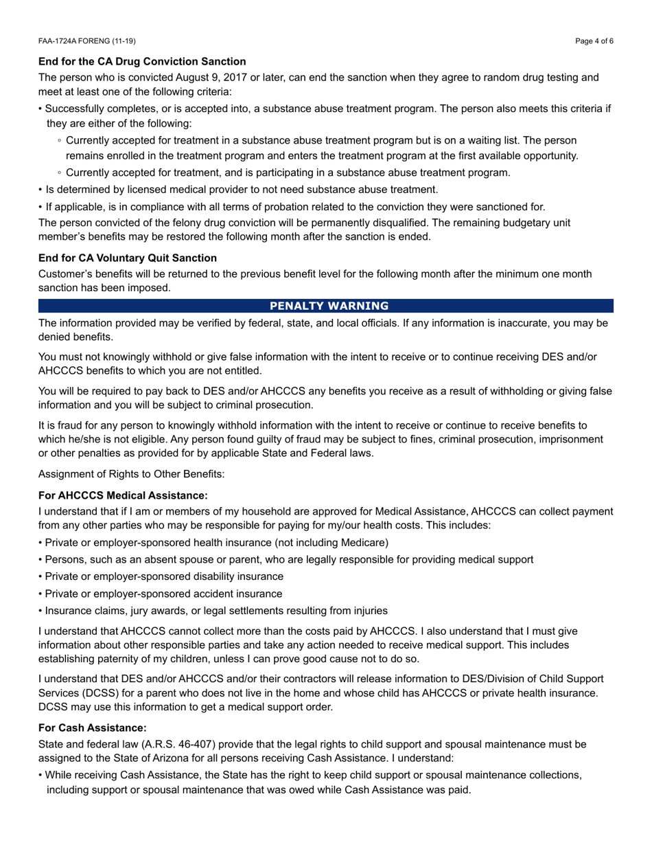 Form FAA-1724A Application Signature Pages - Arizona, Page 4