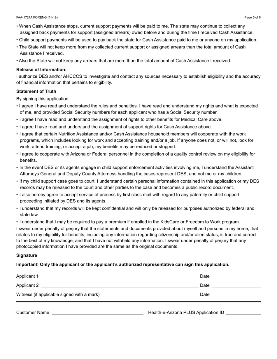 Form FAA-1724A Application Signature Pages - Arizona, Page 5