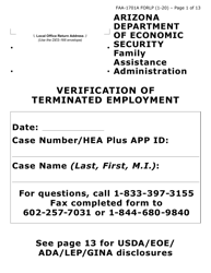 Document preview: Form FAA-1701A-LP Verification of Terminated Employment (Large Print) - Arizona