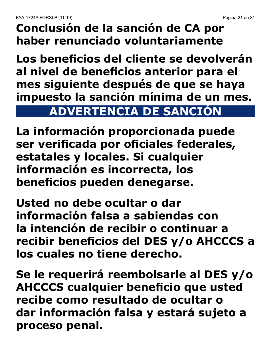 Formulario FAA-1724A-SLP Paginas De Firma De La Solicitud (Letra Grande) - Arizona (Spanish), Page 21
