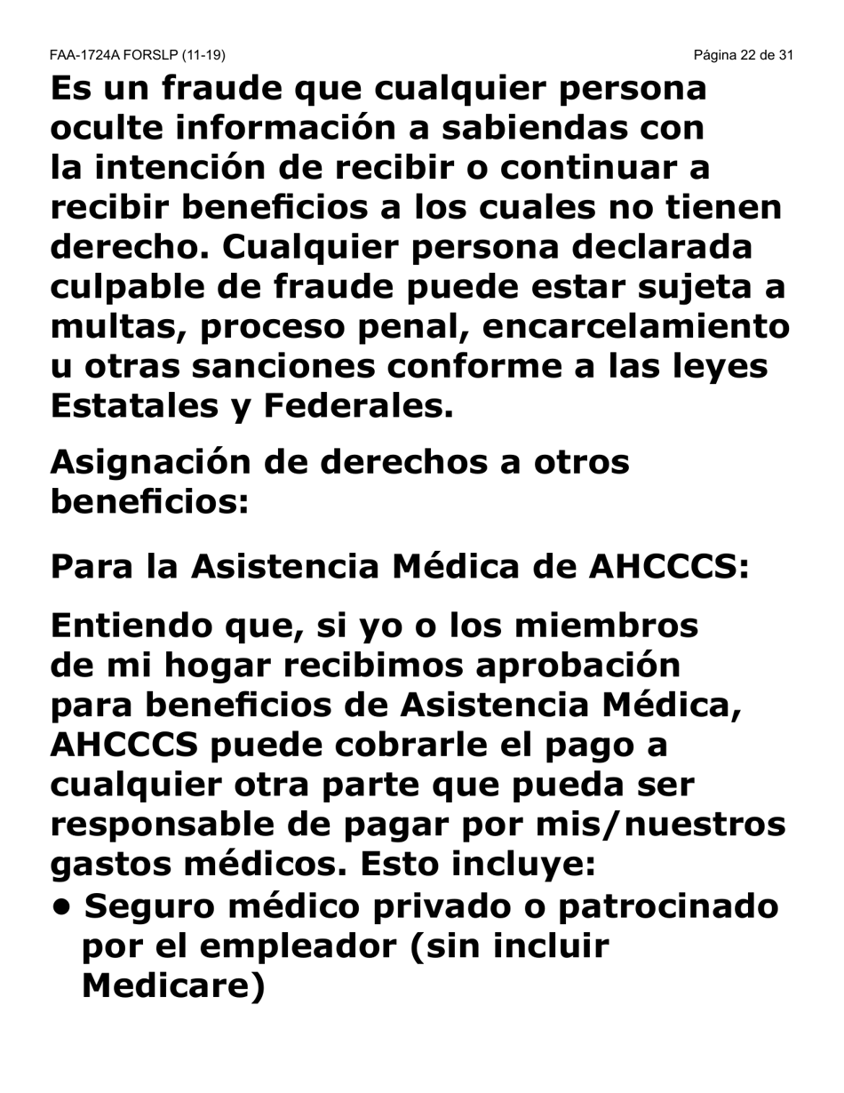 Formulario FAA-1724A-SLP Paginas De Firma De La Solicitud (Letra Grande) - Arizona (Spanish), Page 22