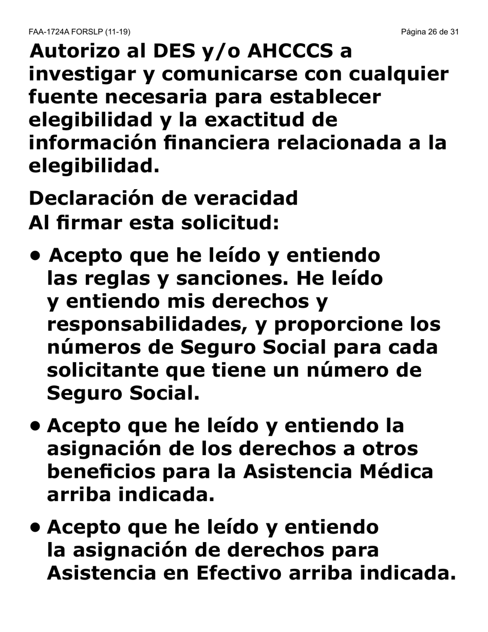 Formulario FAA-1724A-SLP Paginas De Firma De La Solicitud (Letra Grande) - Arizona (Spanish), Page 26