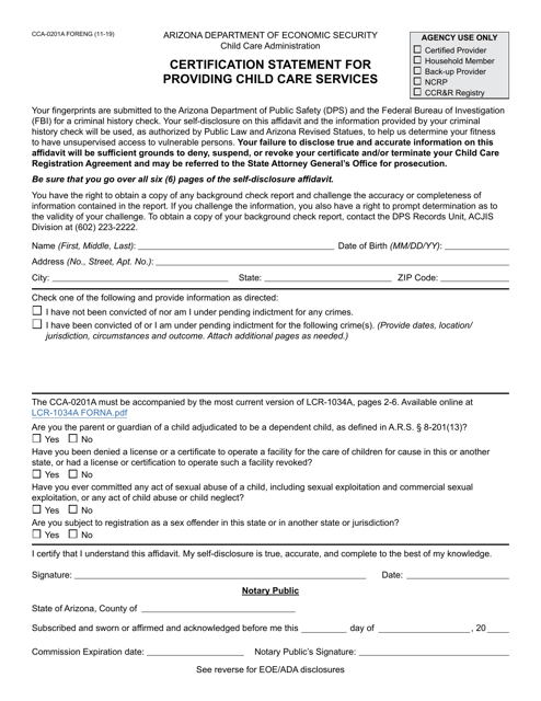 Form CCA-0201A  Printable Pdf