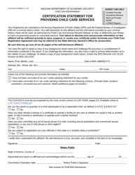 Form CCA-0201A Certification Statement for Providing Child Care Services - Arizona