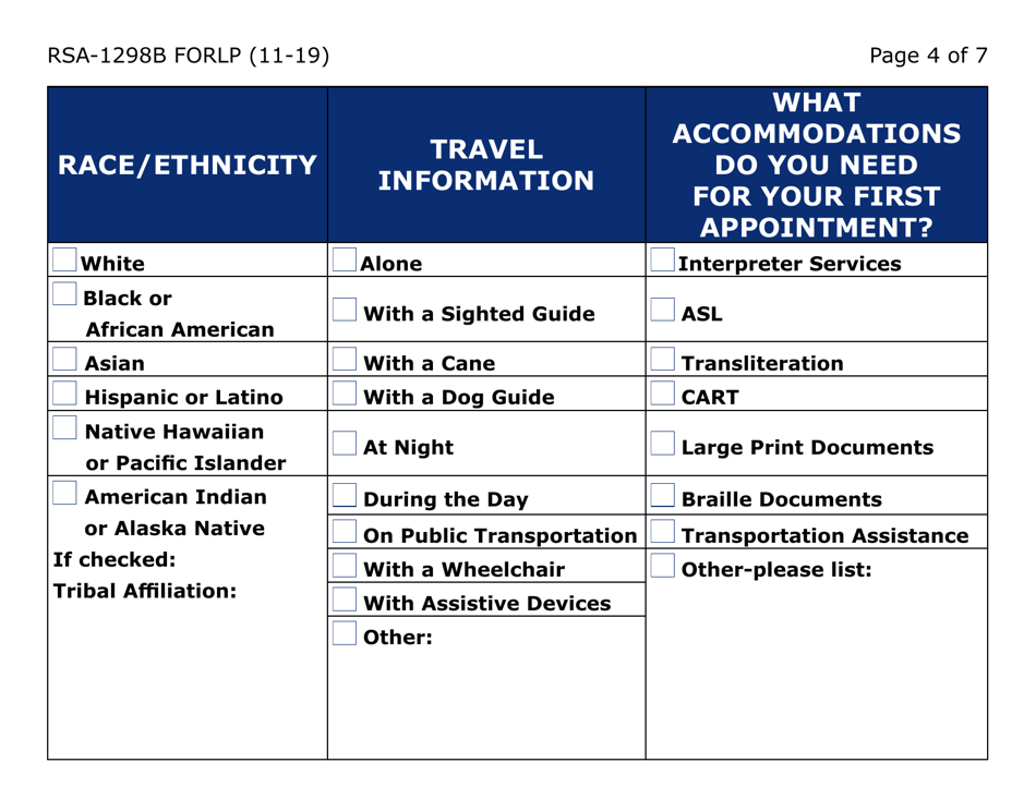 Form RSA-1298B-LP Blind / Visually Impaired Deaf / Hard of Hearing Summer Youth Program Referral (Large Print) - Arizona, Page 4