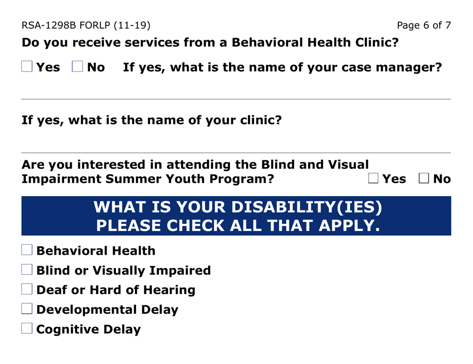 Form RSA-1298B-LP Blind / Visually Impaired Deaf / Hard of Hearing Summer Youth Program Referral (Large Print) - Arizona, Page 6