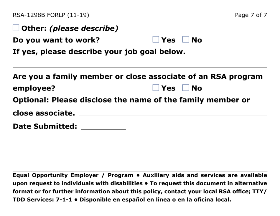 Form RSA-1298B-LP Blind / Visually Impaired Deaf / Hard of Hearing Summer Youth Program Referral (Large Print) - Arizona, Page 7