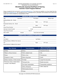 Form RSA-1298B Blind/Visually Impaired Deaf/Hard of Hearing Summer Youth Program Referral - Arizona