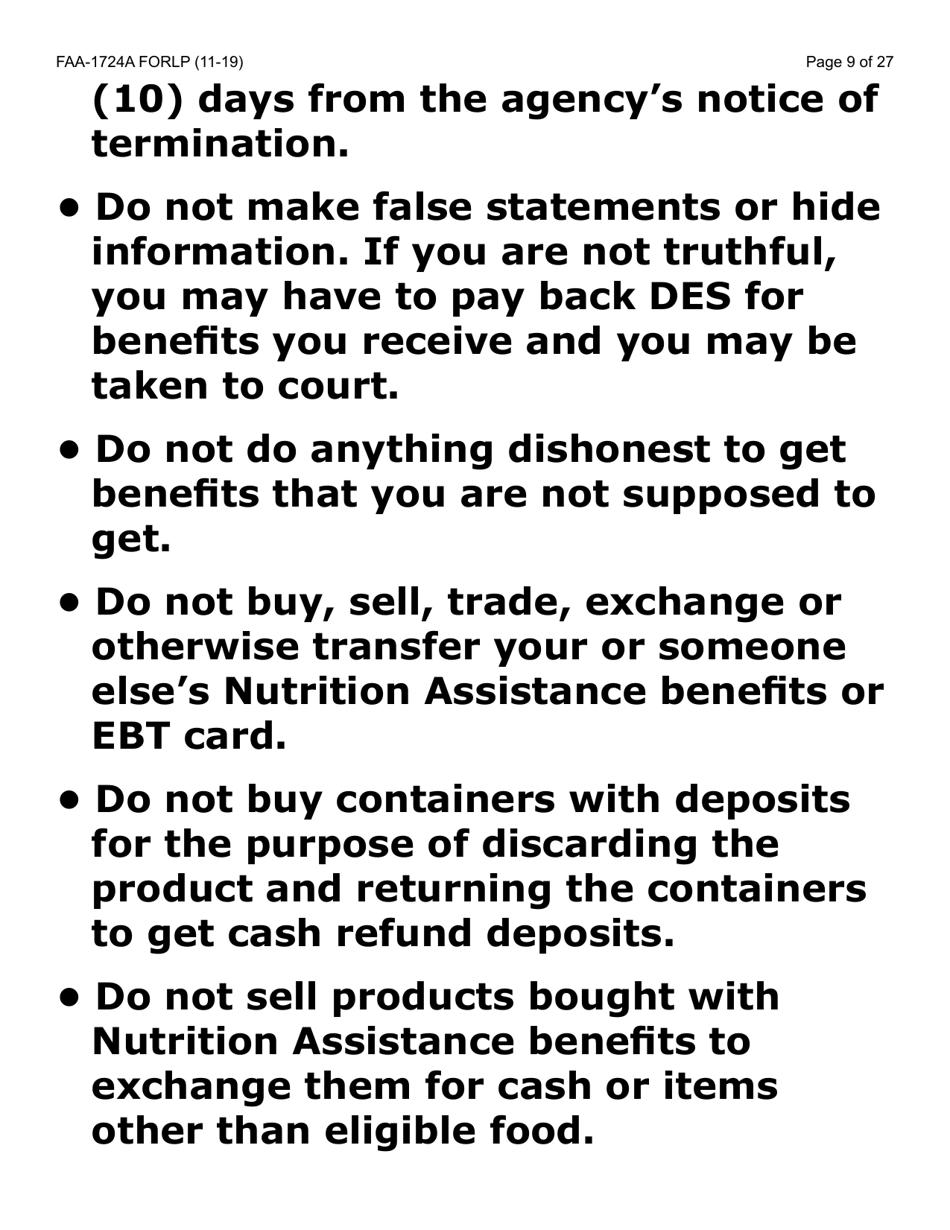 Form FAA-1724A-LP Application Signature Pages (Large Print) - Arizona, Page 9