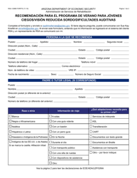 Formulario RSA-1298B-S Recomendacion Para El Programa De Verano Para Jovenes Ciegos/Vision Reducida Sordo/Dificultades Auditivas - Arizona (Spanish)
