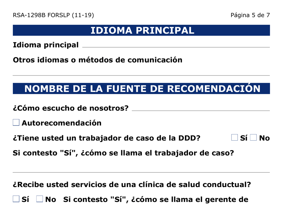 Formulario RSA-1298B-LPS Recomendacion Para El Programa De Verano Para Jovenes Ciegos / Vision Reducida Sordo / Dificultades Auditivas (Letra Grande) - Arizona (Spanish), Page 5