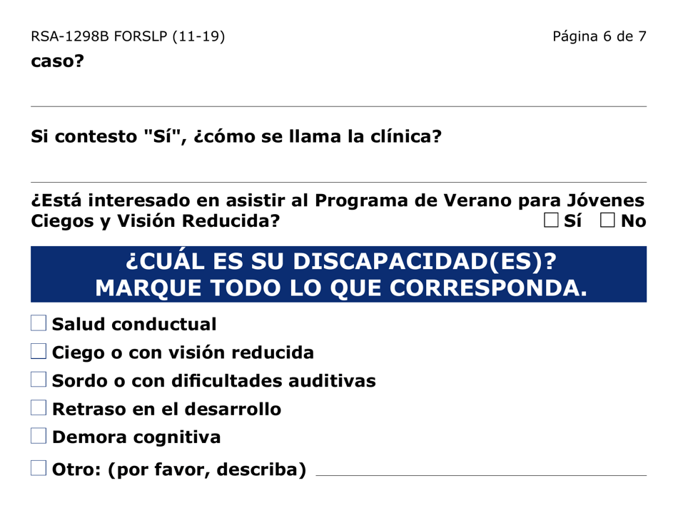 Formulario RSA-1298B-LPS Recomendacion Para El Programa De Verano Para Jovenes Ciegos / Vision Reducida Sordo / Dificultades Auditivas (Letra Grande) - Arizona (Spanish), Page 6