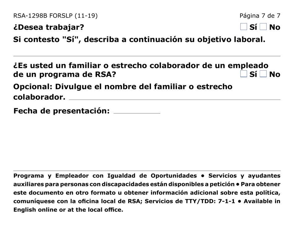 Formulario RSA-1298B-LPS Recomendacion Para El Programa De Verano Para Jovenes Ciegos / Vision Reducida Sordo / Dificultades Auditivas (Letra Grande) - Arizona (Spanish), Page 7