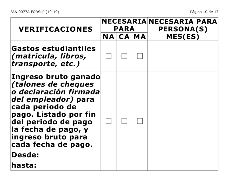Formulario FAA-0077A-SLP Solicitud De Informacion Y Acuerdo Para Proporcionar Informacion Que Falta (Letra Grande) - Arizona (Spanish), Page 10
