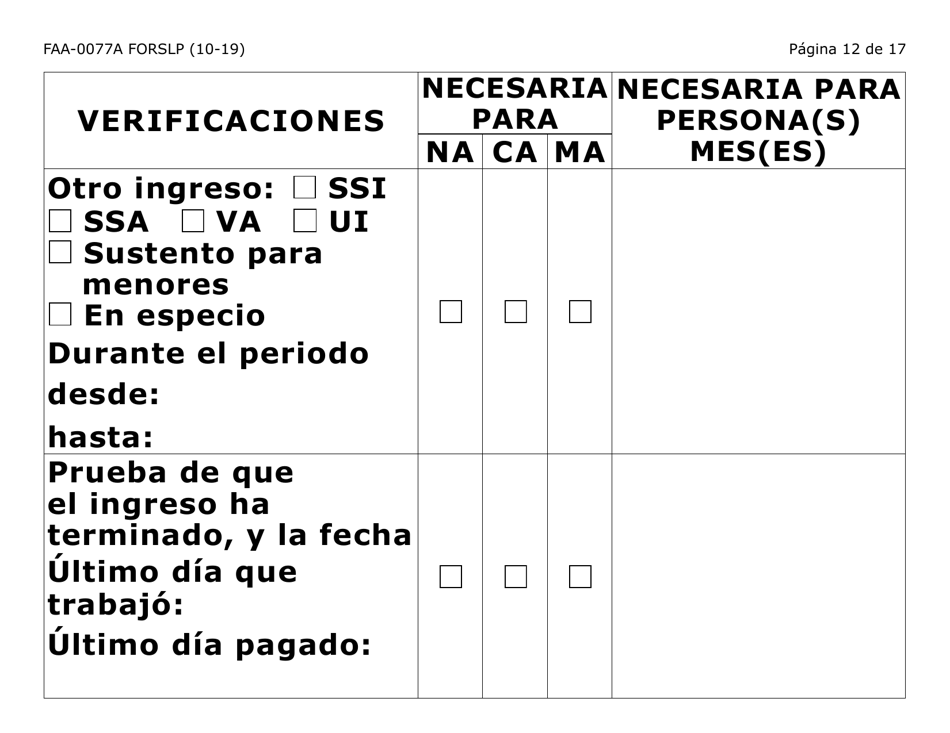 Formulario FAA-0077A-SLP Solicitud De Informacion Y Acuerdo Para Proporcionar Informacion Que Falta (Letra Grande) - Arizona (Spanish), Page 12