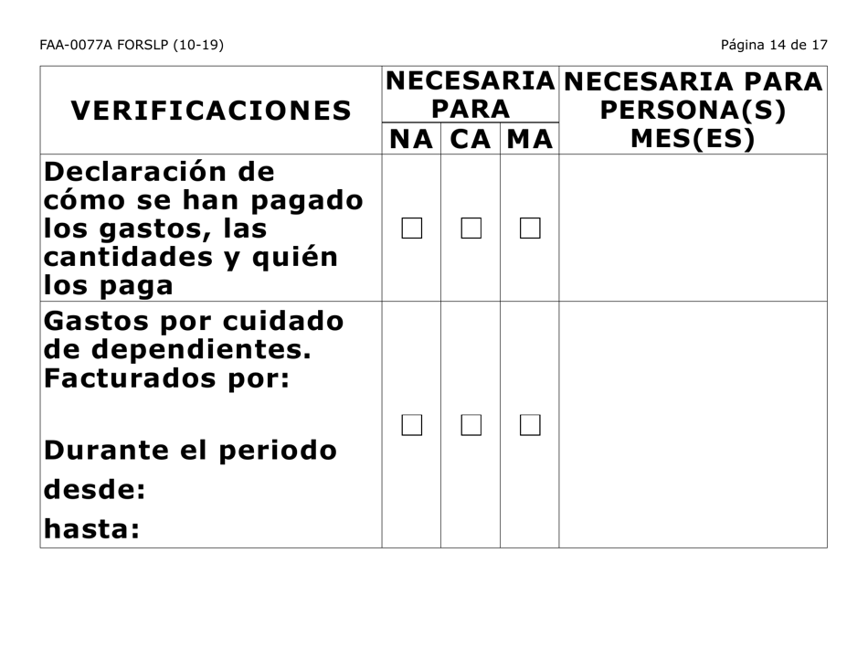 Formulario FAA-0077A-SLP Solicitud De Informacion Y Acuerdo Para Proporcionar Informacion Que Falta (Letra Grande) - Arizona (Spanish), Page 14