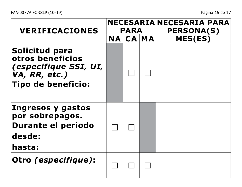 Formulario FAA-0077A-SLP Solicitud De Informacion Y Acuerdo Para Proporcionar Informacion Que Falta (Letra Grande) - Arizona (Spanish), Page 15